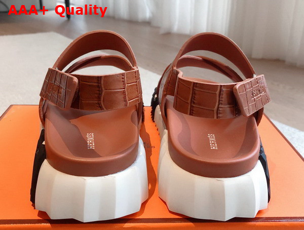 Hermes Electric Sandal in Brown Crocodile Embossed Calfskin Replica
