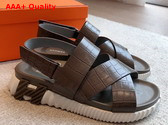 Hermes Electric Sandal in Taupe Crocodile Embossed Calfskin Replica