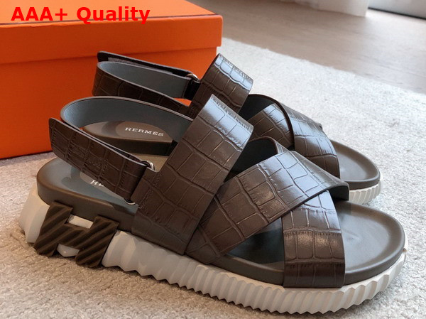 Hermes Electric Sandal in Taupe Crocodile Embossed Calfskin Replica