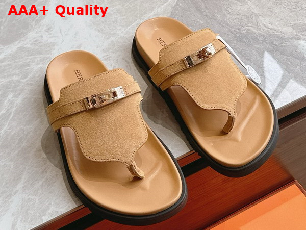 Hermes Empire Sandal in Suede Goatskin Beige Albatre Replica