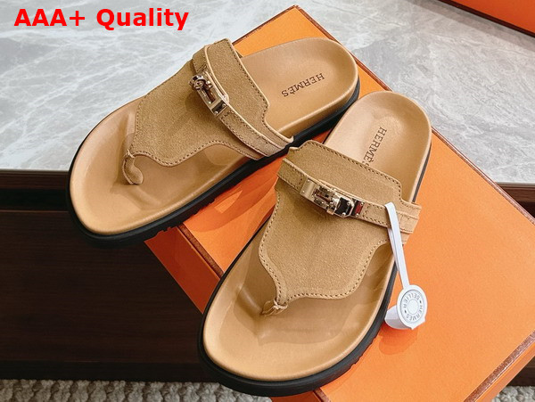 Hermes Empire Sandal in Suede Goatskin Beige Albatre Replica