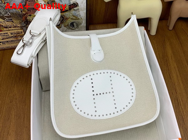 Hermes Evelyne 29 Bag in Natural Canvas and White Leather Replica