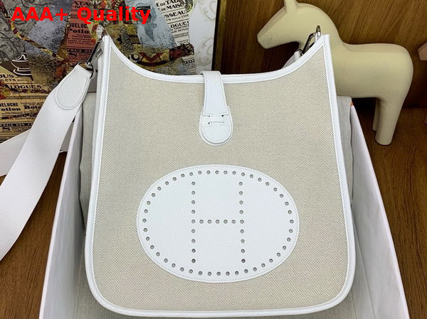 Hermes Evelyne 29 Bag in Natural Canvas and White Leather Replica