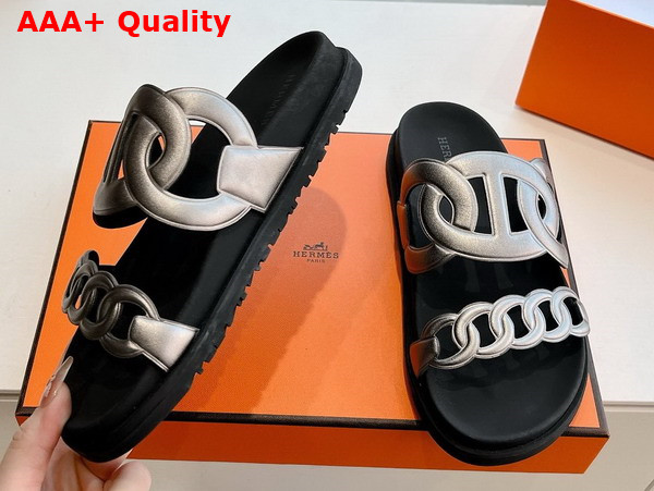 Hermes Extra Sandal in Aged Silver Nappa Leather Replica