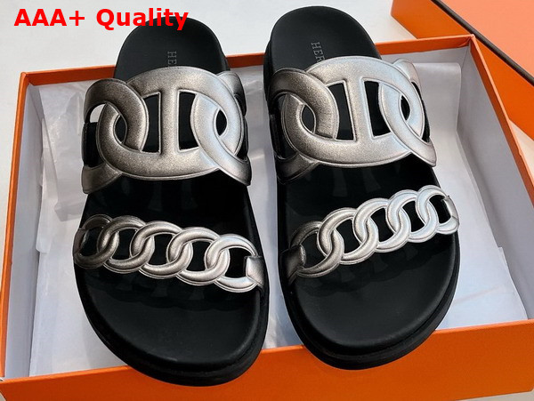 Hermes Extra Sandal in Aged Silver Nappa Leather Replica