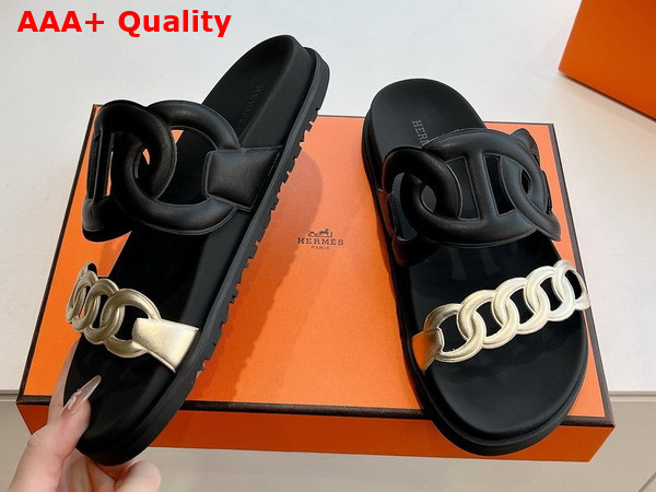 Hermes Extra Sandal in Nappa Leather Black and Light Gold Replica