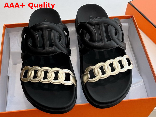 Hermes Extra Sandal in Nappa Leather Black and Light Gold Replica