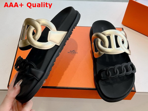 Hermes Extra Sandal in Nappa Leather Light Gold and Black Replica