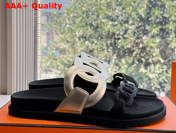 Hermes Extra Sandal in Nappa Leather Light Gold and Black Replica