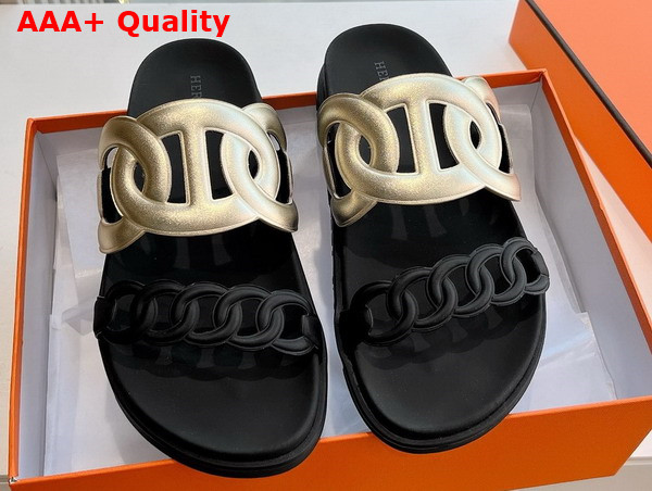 Hermes Extra Sandal in Nappa Leather Light Gold and Black Replica