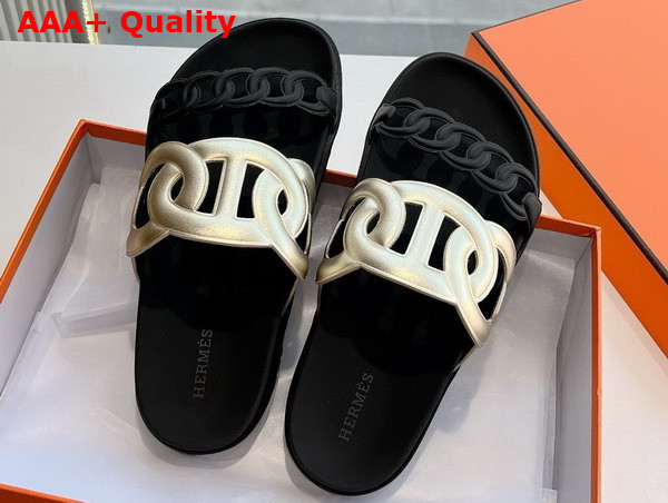 Hermes Extra Sandal in Nappa Leather Light Gold and Black Replica