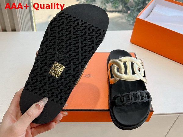 Hermes Extra Sandal in Nappa Leather Light Gold and Black Replica