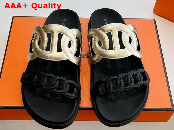 Hermes Extra Sandal in Nappa Leather Light Gold and Black Replica