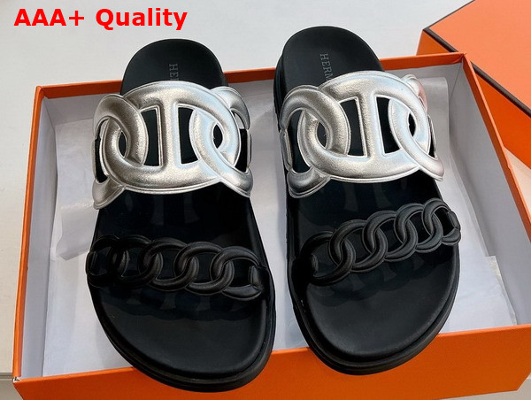 Hermes Extra Sandal in Nappa Leather Silver and Black Replica