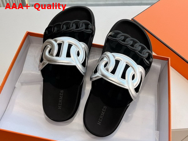 Hermes Extra Sandal in Nappa Leather Silver and Black Replica