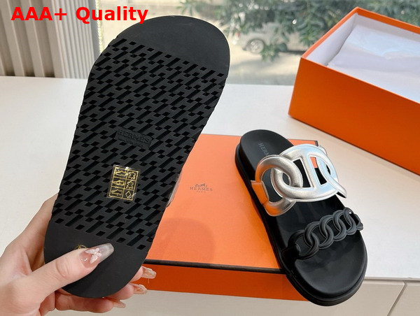 Hermes Extra Sandal in Nappa Leather Silver and Black Replica