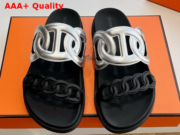 Hermes Extra Sandal in Nappa Leather Silver and Black Replica