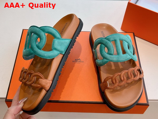 Hermes Extra Sandal in Suede Goatskin Bleu Mineral Naturel Replica