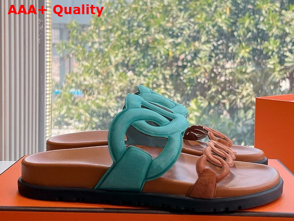 Hermes Extra Sandal in Suede Goatskin Bleu Mineral Naturel Replica