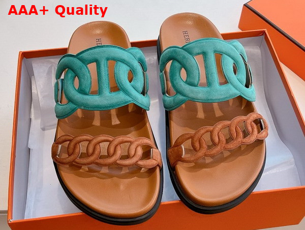 Hermes Extra Sandal in Suede Goatskin Bleu Mineral Naturel Replica