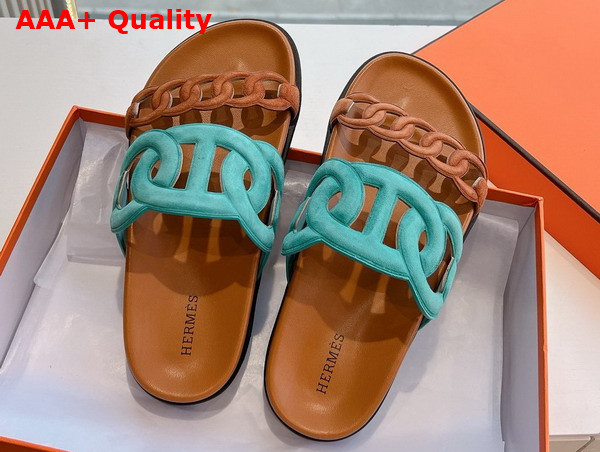 Hermes Extra Sandal in Suede Goatskin Bleu Mineral Naturel Replica