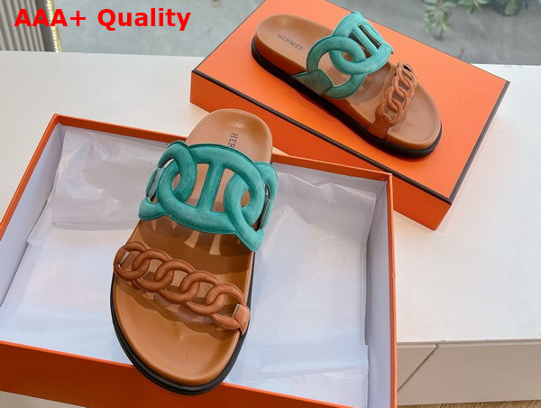Hermes Extra Sandal in Suede Goatskin Bleu Mineral Naturel Replica