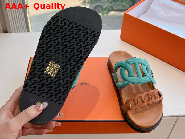 Hermes Extra Sandal in Suede Goatskin Bleu Mineral Naturel Replica