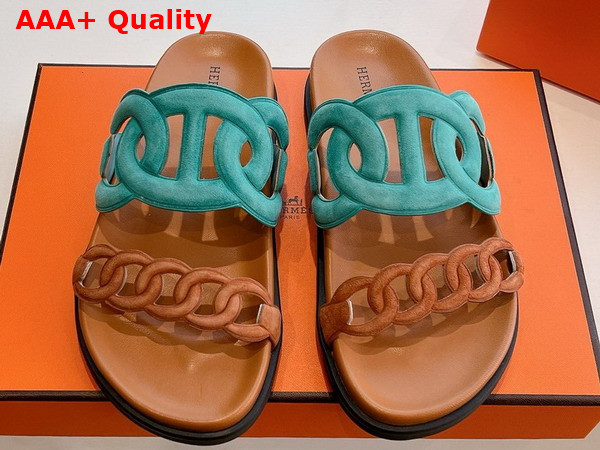 Hermes Extra Sandal in Suede Goatskin Bleu Mineral Naturel Replica