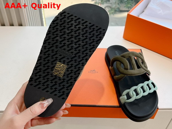 Hermes Extra Sandal in Suede Goatskin Khaki and Light Blue Replica