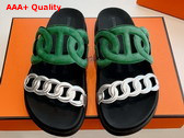 Hermes Extra Sandal in Suede Goatskin and Nappa Leather Green and Silver Replica