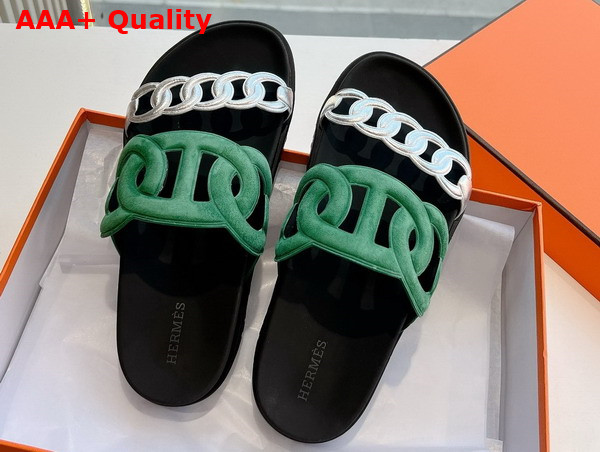 Hermes Extra Sandal in Suede Goatskin and Nappa Leather Green and Silver Replica