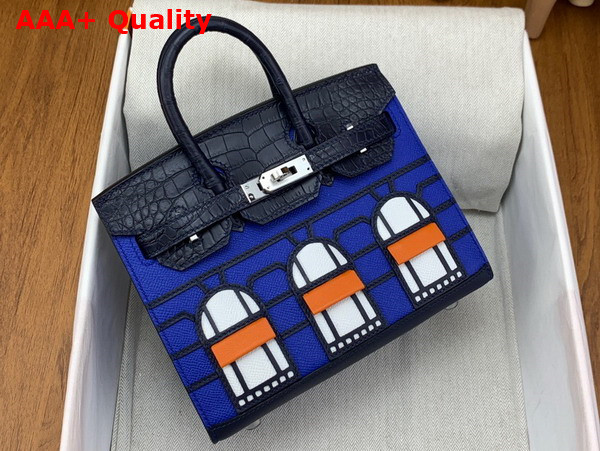 Hermes Faubourg Birkin 20 Blue Taiga Cowhide Leather and Black Alligator Leather Replica
