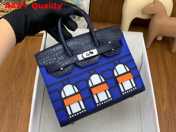 Hermes Faubourg Birkin 20 Blue Taiga Cowhide Leather and Black Alligator Leather Replica