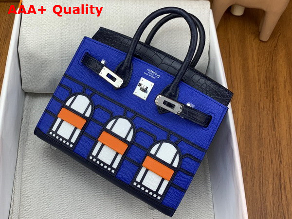 Hermes Faubourg Birkin 20 Blue Taiga Cowhide Leather and Black Alligator Leather Replica