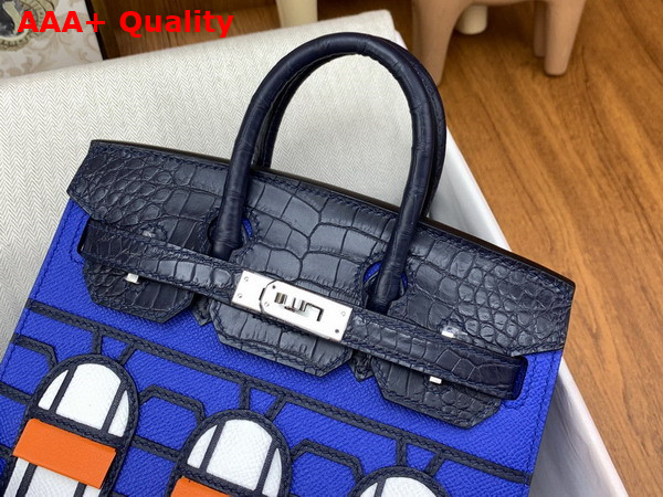 Hermes Faubourg Birkin 20 Blue Taiga Cowhide Leather and Black Alligator Leather Replica