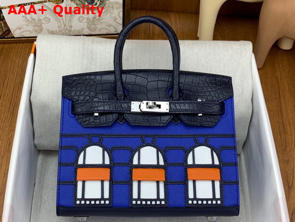 Hermes Faubourg Birkin 20 Blue Taiga Cowhide Leather and Black Alligator Leather Replica