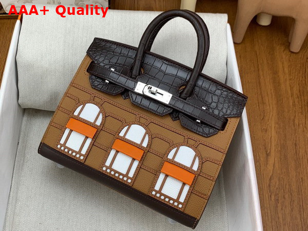 Hermes Faubourg Birkin 20 Tan Taiga Cowhide Leather and Brown Alligator Leather Replica