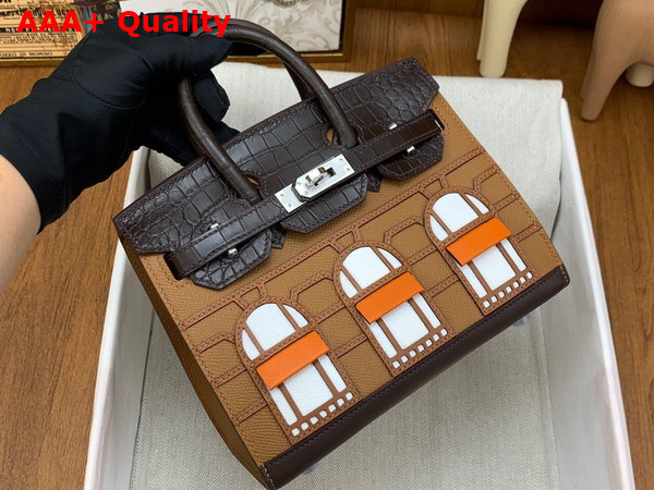 Hermes Faubourg Birkin 20 Tan Taiga Cowhide Leather and Brown Alligator Leather Replica