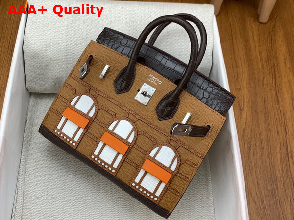 Hermes Faubourg Birkin 20 Tan Taiga Cowhide Leather and Brown Alligator Leather Replica