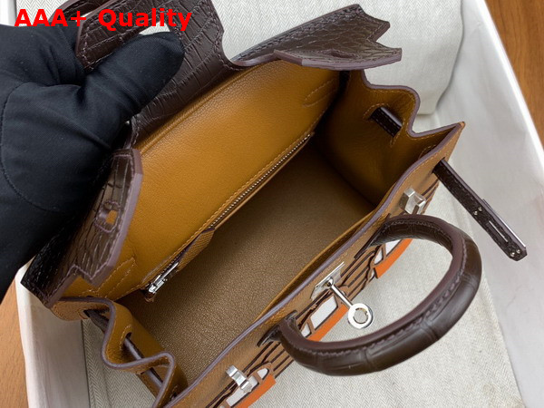 Hermes Faubourg Birkin 20 Tan Taiga Cowhide Leather and Brown Alligator Leather Replica