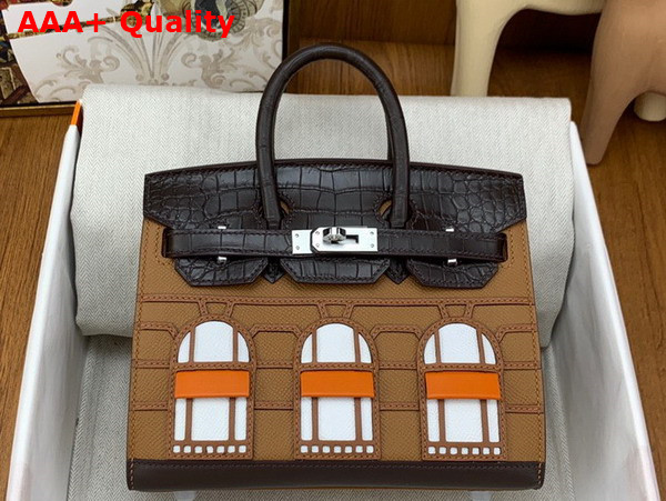 Hermes Faubourg Birkin 20 Tan Taiga Cowhide Leather and Brown Alligator Leather Replica