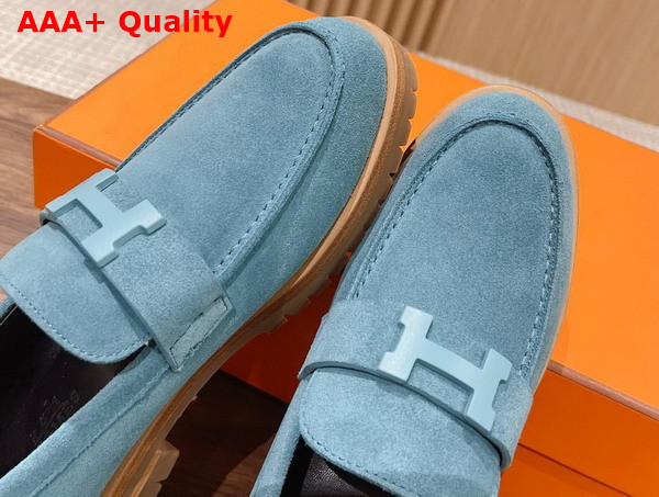 Hermes Faubourg Loafer in Bleu Pinede Suede Goatskin Replica