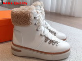 Hermes Flocon Ankle Boot Blanc Naturel Calfskin with Shearling and Rubber Sole Replica