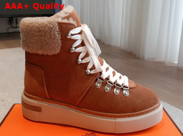 Hermes Flocon Ankle Boot Naturel Suede Calfskin with Shearling and Rubber Sole Replica