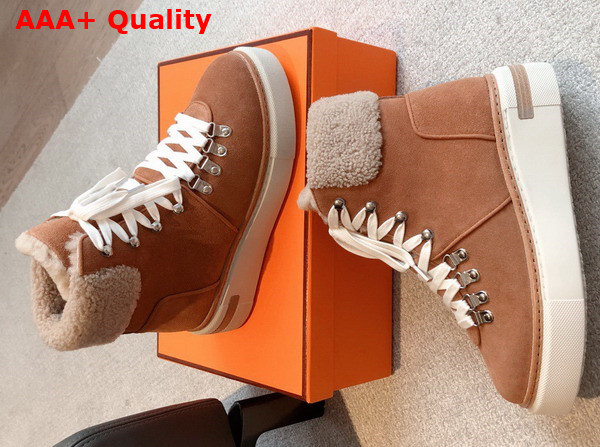 Hermes Flocon Ankle Boot Naturel Suede Calfskin with Shearling and Rubber Sole Replica