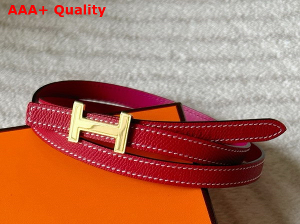 Hermes Focus Belt Buckle Reversible Leather Strap 13mm Light Purple and Red Replica