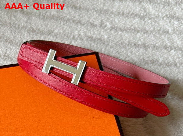 Hermes Focus Belt Buckle Reversible Leather Strap 13mm Pink and Red Replica