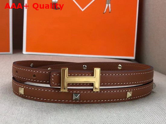 Hermes Focus Belt Buckle and Clous Medor Leather Strap 13mm Swift Calfskin Gold Replica