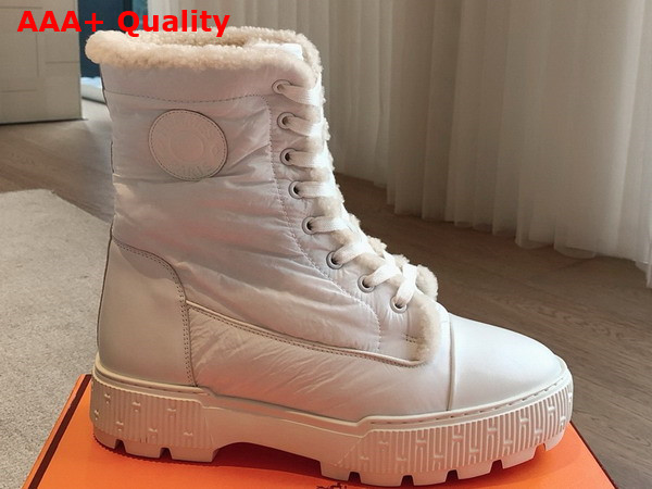 Hermes Fresh Ankle Boot in Parachute Fabric and Calfskin with Shearling Lining Blanc and Ecru Replica