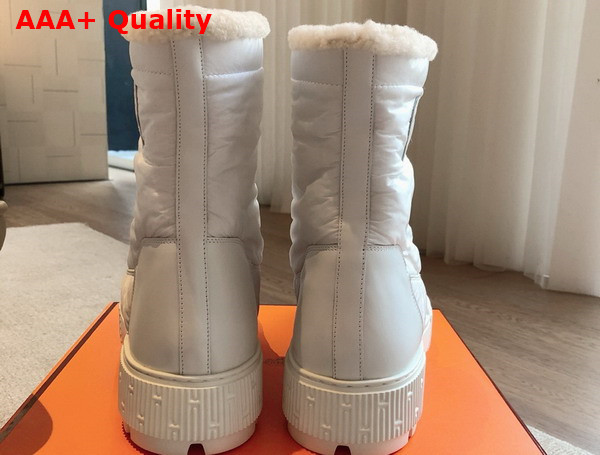 Hermes Fresh Ankle Boot in Parachute Fabric and Calfskin with Shearling Lining Tan Blanc and Ecru Replica